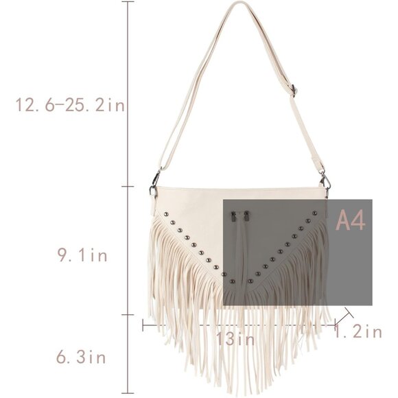 Women’s Leather Fringe Hobo Crossbody Bag Small Tassel Shoulder Purse - Picture 2 of 6